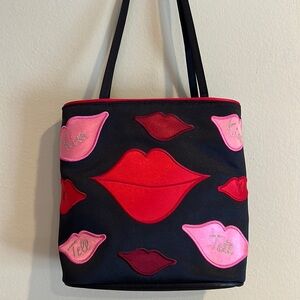 Lulu Guinness Black Satin Lips Kiss And Tell Satin Tote